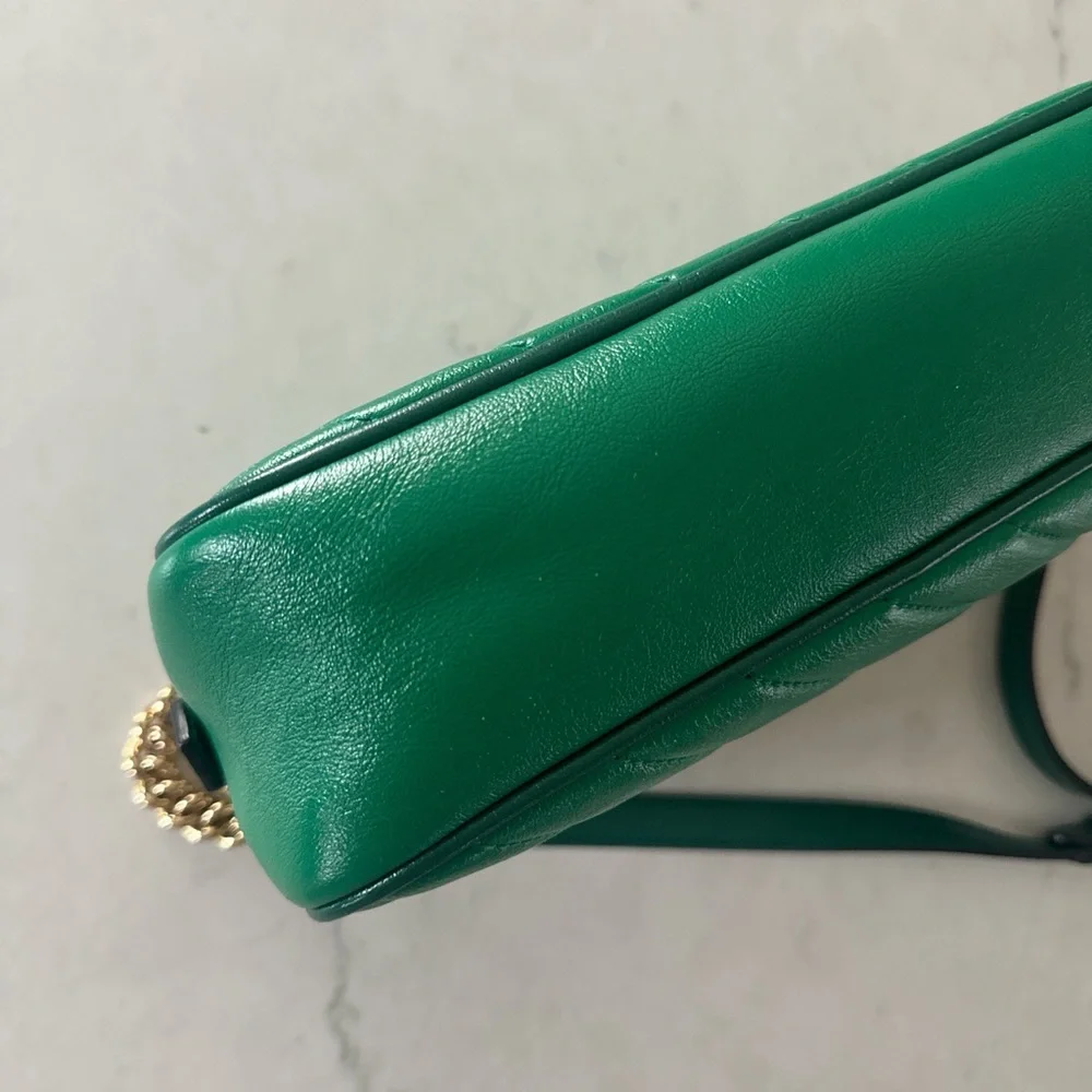 Authentic Gucci Marmont GG Green Gold Camera Bag Small - Picture 6 of 6